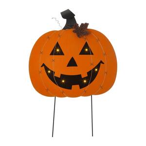 30 in. H Halloween Yard Stakes Wooden and Metal Pumpkin or Wall Decor or Floor Decor with LED