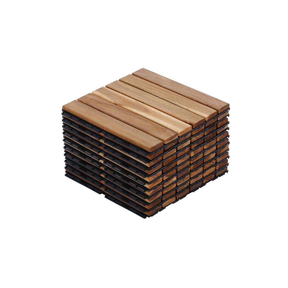 cadeninc 12 in. x 12 in. Square Acacia Wood Interlocking Deck Tiles ...