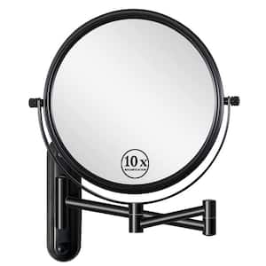 8 in. W x 8 in. H Small Round 10 x HD Magnifying Double Sided Telescopic Bathroom Wall Mounted Makeup Mirror in Black