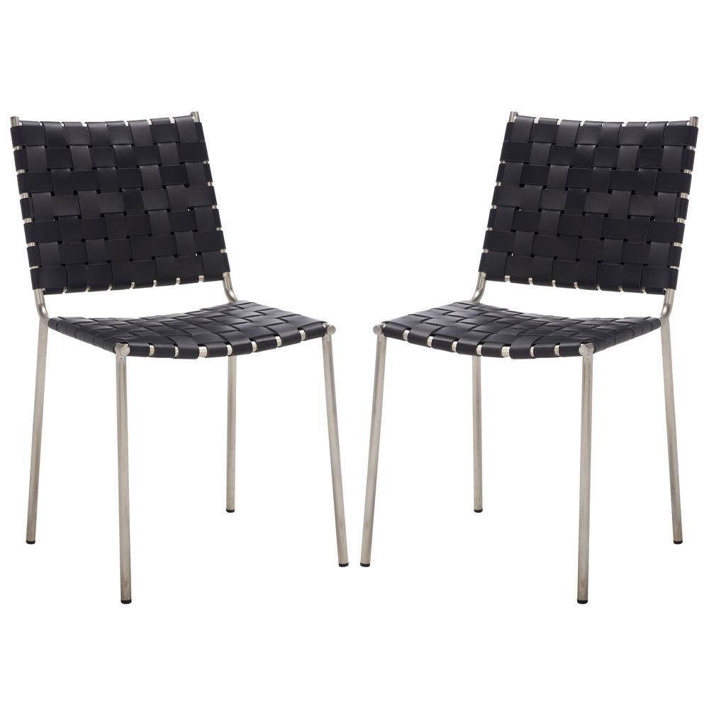 Wesson Black and Silver Woven Leather Dining Chair Set