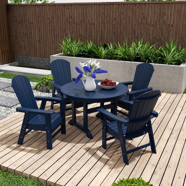 WESTIN OUTDOOR Altura Outdoor Patio Weather Resistant Navy Blue 5-Piece HDPE Plastic Round Table Dining Set