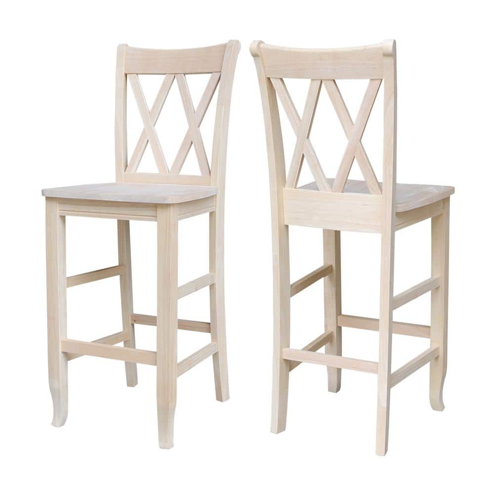 Traditional Elegant Unfinished Parawood 29" Double X-Back Barstool