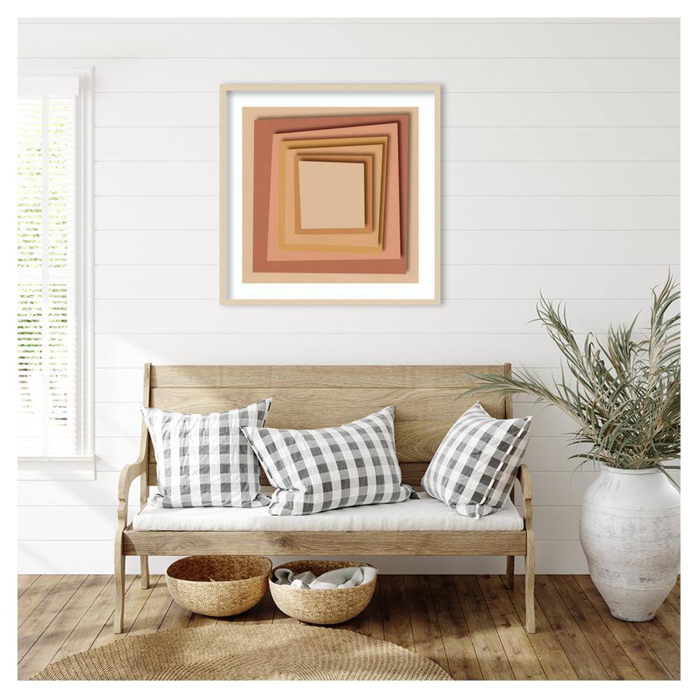 33"x33" Beige and Terracotta Geometric Wood Framed Wall Art