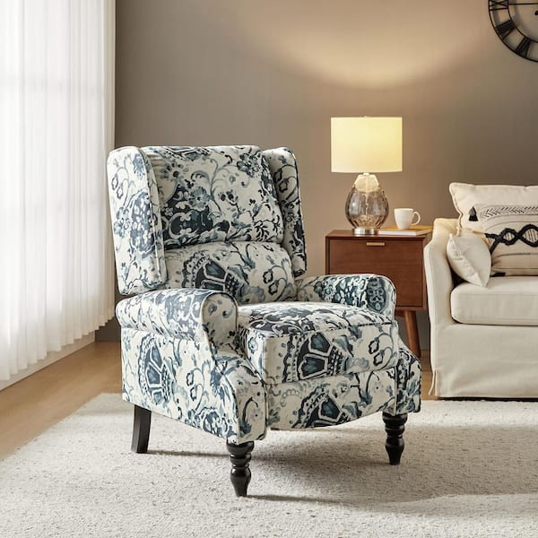 JAYDEN CREATION Bogazk Contemporary Classic Floral Upholstered Standard Manual Wingback Recliner With Solid Wood Legs
