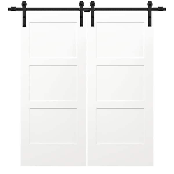 MMI DOOR 64 in. x 80 in. Birkdale Primed Solid Core Composite Sliding Barn Door with Matte Black Hardware Kit