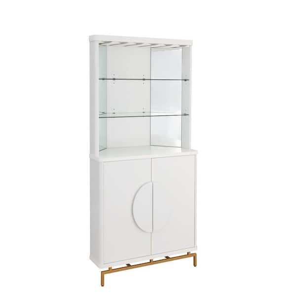 Home Source Industries Home Source White Bar Cabinet with Half Moon Handles and Metal Base