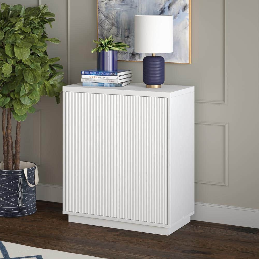 White Ridged Modern Adjustable Shelving Accent Cabinet