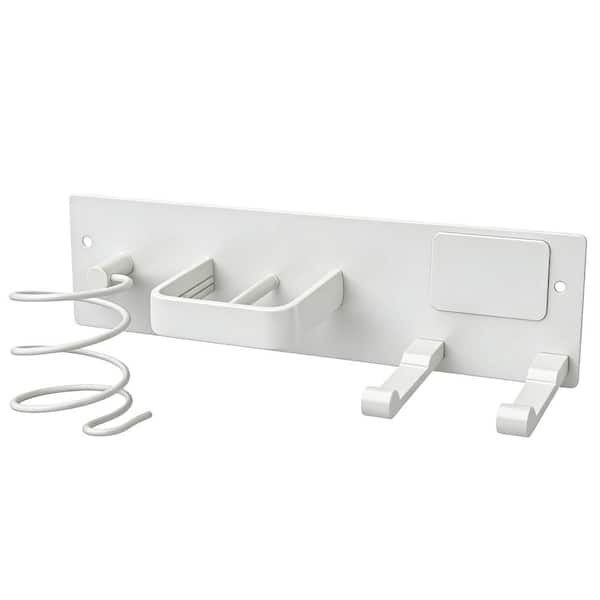 Wall Mount Bathroom Hair Tool Organizer with Curling Iron Holder, Blow Dryer Holder and Flat Iron Holder, White