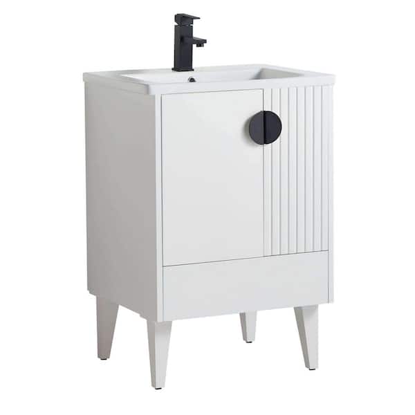 FINE FIXTURES Venezian 24 in. W x 18.11 in. D x 33 in. H Bathroom Vanity Side Cabinet in White Matte with White Ceramic Top