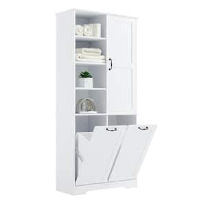 31 in. W x 14 in. D x 68 in. H White Linen Cabinet, Bathroom Storage Cabinet with Doors, Drawers Tilt-Out Laundry Hamper