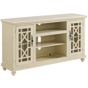 Elegant 63 in. Antique White TV Stand, Fits Up to 65 in. TVs with Storage