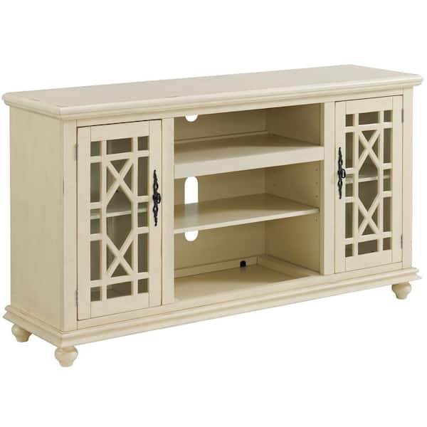 Martin Svensson Home Elegant 63 in. Antique White TV Stand, Fits Up to 65 in. TVs with Storage