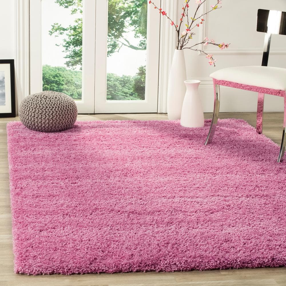 Pink Hand-Knotted Synthetic Shag Area Rug