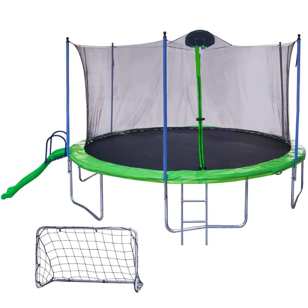 Miscool Anky 14 ft. Green Steel Trampolines with Slide, Outdoor