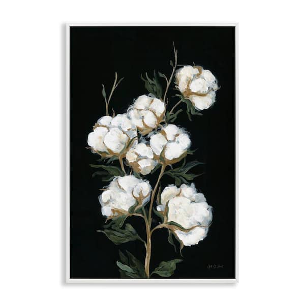 Stupell Industries Vintage Stems of Cotton by Yvette St. Amant White Framed Nature Giclee Art Print 18 in. x 12 in.