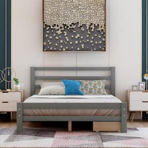 Gray Full Size Bed Frame, Full Bed Frame with Headboard and Storage Drawers, Wood Bed Frame for Living Room