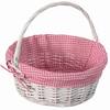 WICKERWISE Traditional White Round Willow Gift Basket with Pink and White Gingham Liner and Sturdy Foldable Handles, Medium QI004620.PK.M
