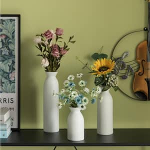 Contemporary White Cylinder-Shaped Ceramic Table Flower Vase Holder (Set of 3)