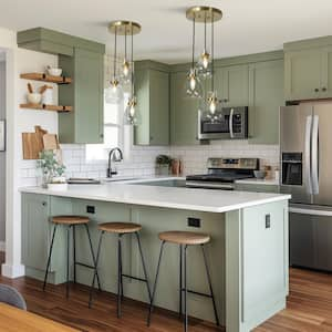 Transitional Dining Room Cluster Pendant Light 3-Light Plating Brass Pendant Light with Bell Textured Glass Shades