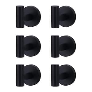 Wall Mount Round Stainless Steel J-Hook Robe/Towel Hook in Matte Black (6-Pack)