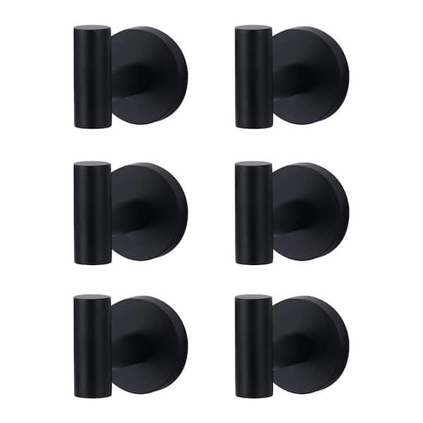 ARCORA Wall Mount Round Stainless Steel J-Hook Robe/Towel Hook in Matte Black (6-Pack)