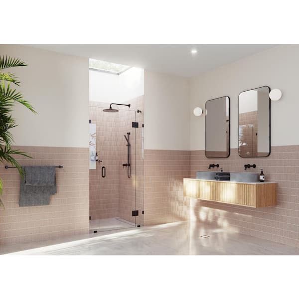 Glass Warehouse Stellar 41.5 in. W x 78 in. H Glass Hinged Pivot Frameless 3 Panel Inline Shower Door in Oil Rubbed Bronze