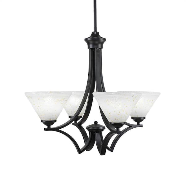 Unbranded Clevelend 4-Light Matte Black Round Chandelier with 7 in. Gold Ice Glass Shades, No bulbs included