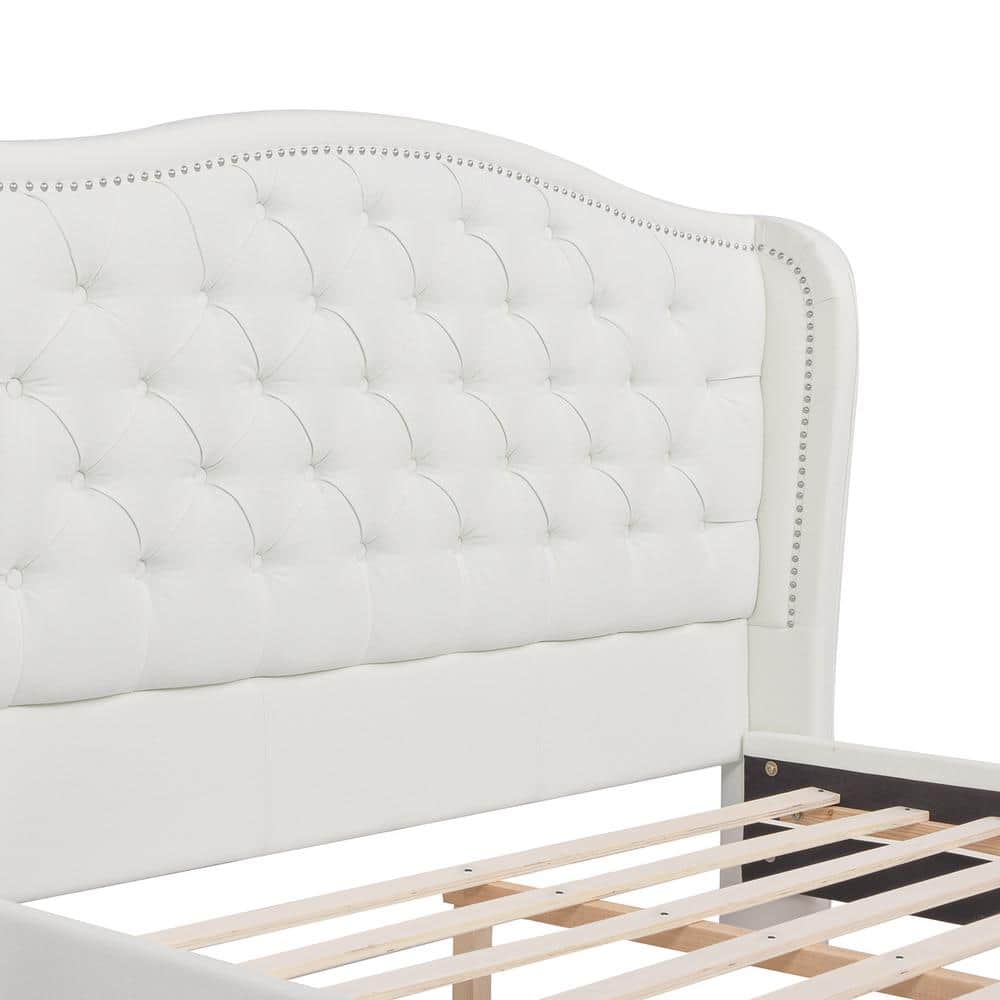Fontana Queen Antique White Tufted Upholstered Platform Bed