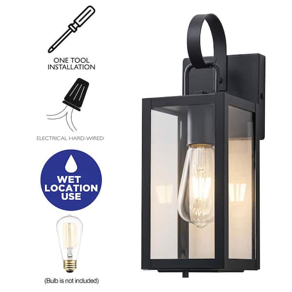 C Cattleya 14.25 in. Black Outdoor Wall Lantern Sconce with