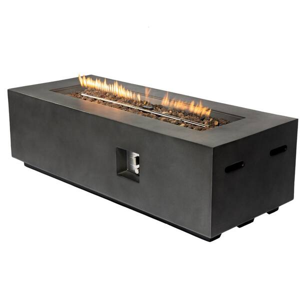 60 in. 60,000 BTU Rectangular Concrete Outdoor Propane Gas Fire Pit Table with Lava Rocks and Waterproof Cover