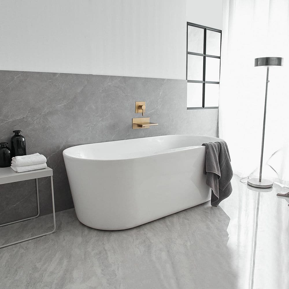 Brushed Gold Wall-Mount Waterfall Faucet with Lever Handle