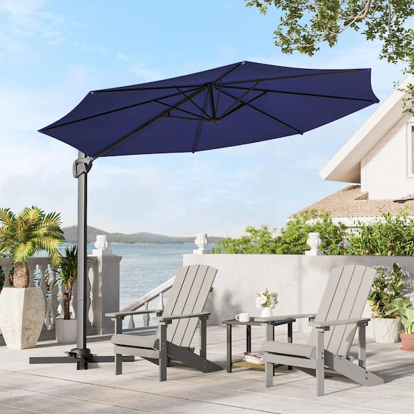 10 ft. Cantilever Patio Umbrella with Cross Base, Outdoor Offset Hanging 360-Degree in Navy Blue