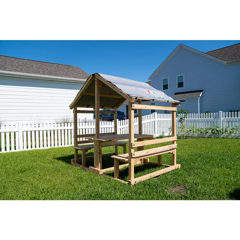 Funphix Wooden Kids Playhouse with Table and Benches