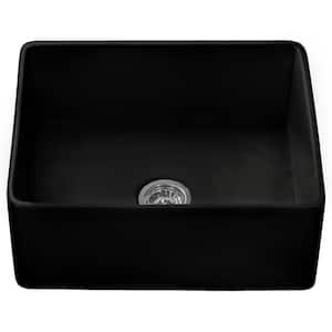 Fiamma 23 in. Farmhouse Apron-Front Single Bowl Glosy Black Fireclay Kitchen Laundry Utility Sink