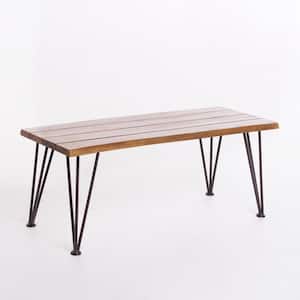 Brown Metal Rectangle Wood Outdoor Dining Table for Garden, Backyard, Balcony and Poolside