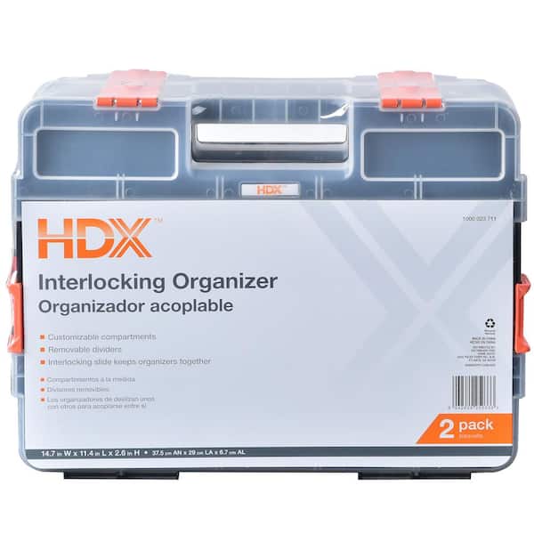 HDX 15-Compartment Interlocking Small Parts Organizer in Black (2-Pack)