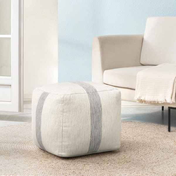 Windsor Gray Cotton Upholstered Pouf