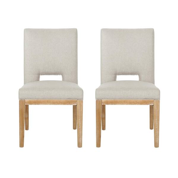 Noble House Bowrun Wheat and Weathered Natural Fabric and Wood Dining Chairs (Set of 2)