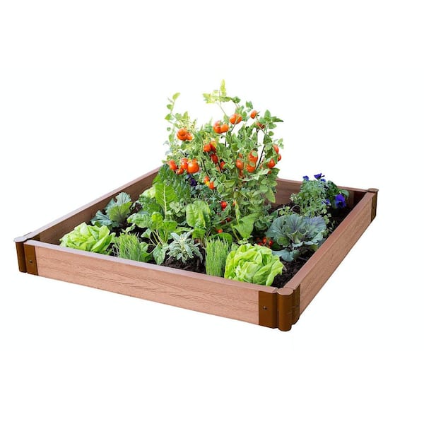 Frame It All Two Inch Series 4 ft. x 4 ft. x 5.5 in. Classic Sienna Composite Raised Garden Bed Kit