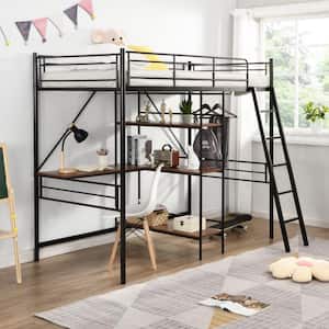 Amelia Black Twin Loft Bed with Ladder