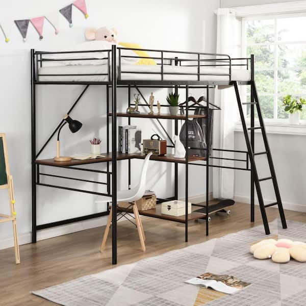 HomeRoots Amelia Black Twin Loft Bed with Ladder