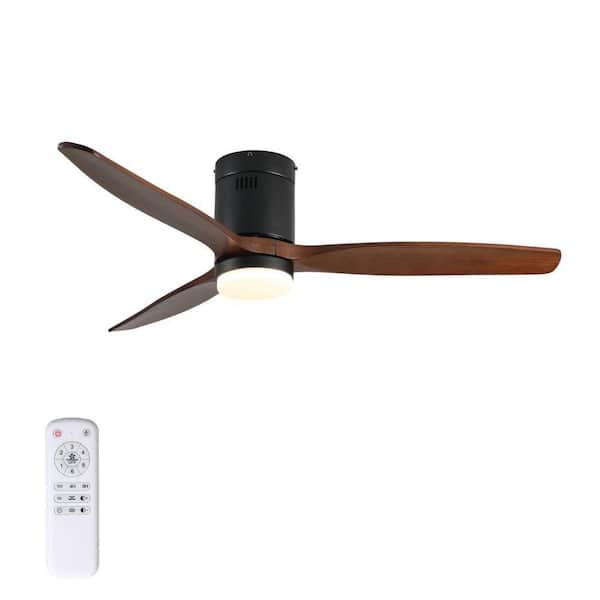 51.4 in. Black Flush Mount Fandelier Ceiling Fan w/ LED Included w/ Remote Control for Living Room Bedroom