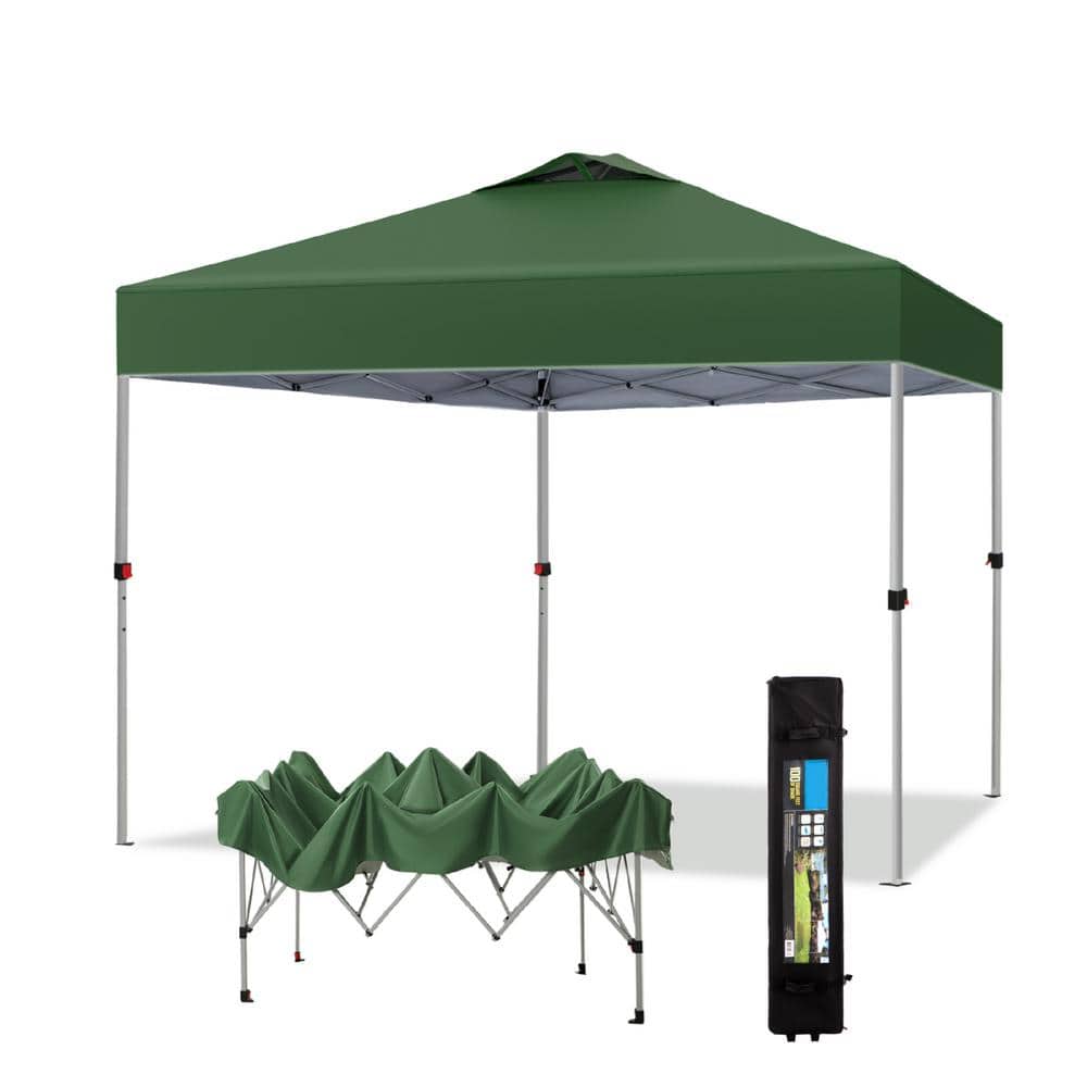 Green 10x10 Pop-Up Canopy Tent with Adjustable Height and Wheeled Bag