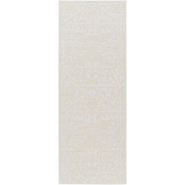 Lyna Cream Distressed 3 ft. x 7 ft. Machine-Washable Indoor Runner Area Rug