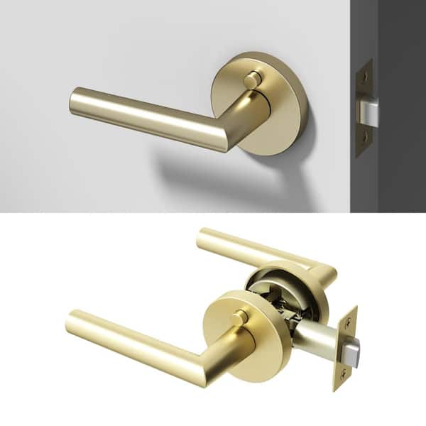 Stark Metal Brushed Champagne Gold Privacy Bed/Bath Round Door Handle with Push Button and Round Rosette