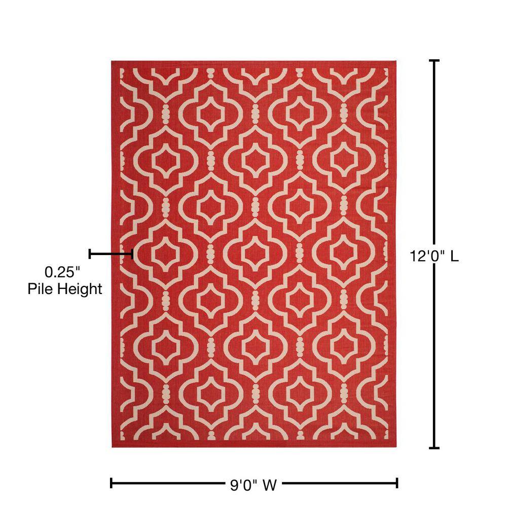 Red/Bone Synthetic 9' x 12' Rectangular Easy-Care Area Rug