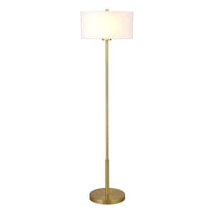 Trina 61 in. Brushed Brass Metal Floor Lamp with Fabric Shade