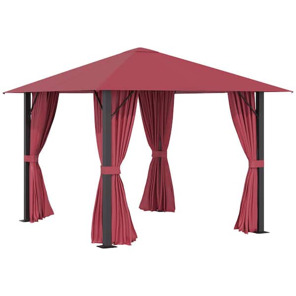 Unbranded 10 ft. x 10 ft. Red Aluminum Frame Outdoor Patio Gazebo with Sidewalls, Vented Roof