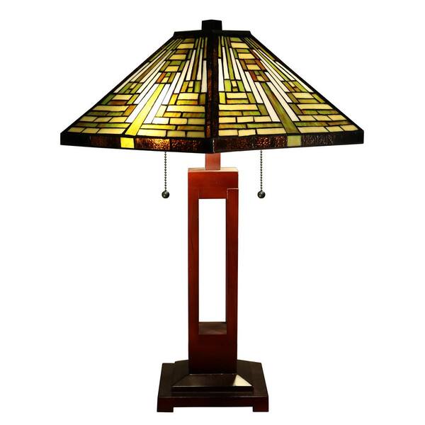 Warehouse of Tiffany 24 in. Bronze Frank Lloyd Table Lamp with Stained Glass