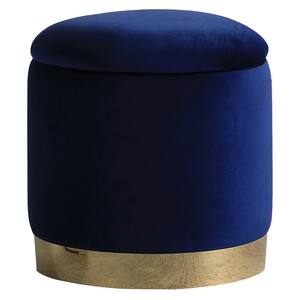 Jayden Blue Velvet Round Ottoman with Storage